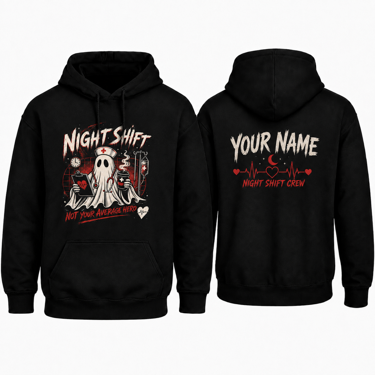 Ghost Nurse Night Shift Hoodie Personalized Custom Name for Healthcare Hero