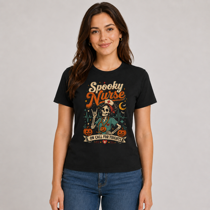 Spooky Nurse Halloween Shirt Skeleton Pumpkin Stethoscope Custom Name