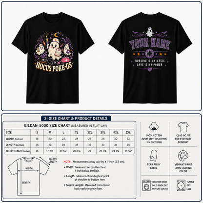 Custom Nurse Ghost Halloween T-Shirt for Women with Hocus Poke Us Print