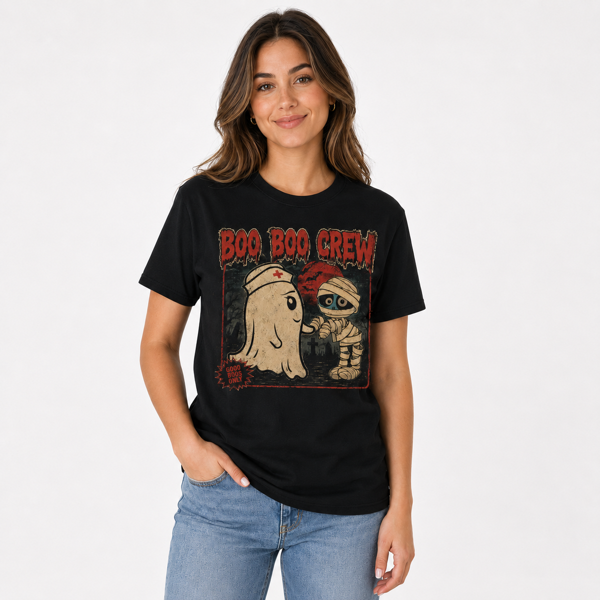 Personalized Ghost Nurse T Shirt for Halloween ED Boo Boo Crew Night Shift