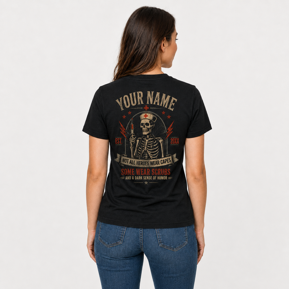 Personalized Skeleton Nurse T Shirt Custom Gift with Some Wear Scrubs Quote