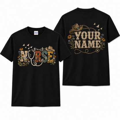 Custom Nurse Western Shirt Country Floral Stethoscope Cowboy Hat T Shirt