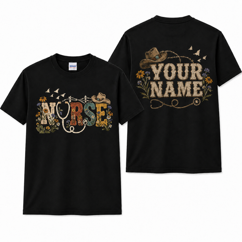 Custom Nurse Western Shirt Country Floral Stethoscope Cowboy Hat T Shirt