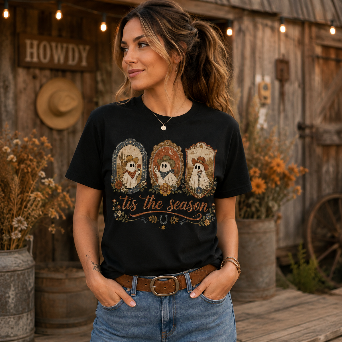 Custom Cowboy Ghost Halloween Shirt Vintage Tis the Season Western Tee
