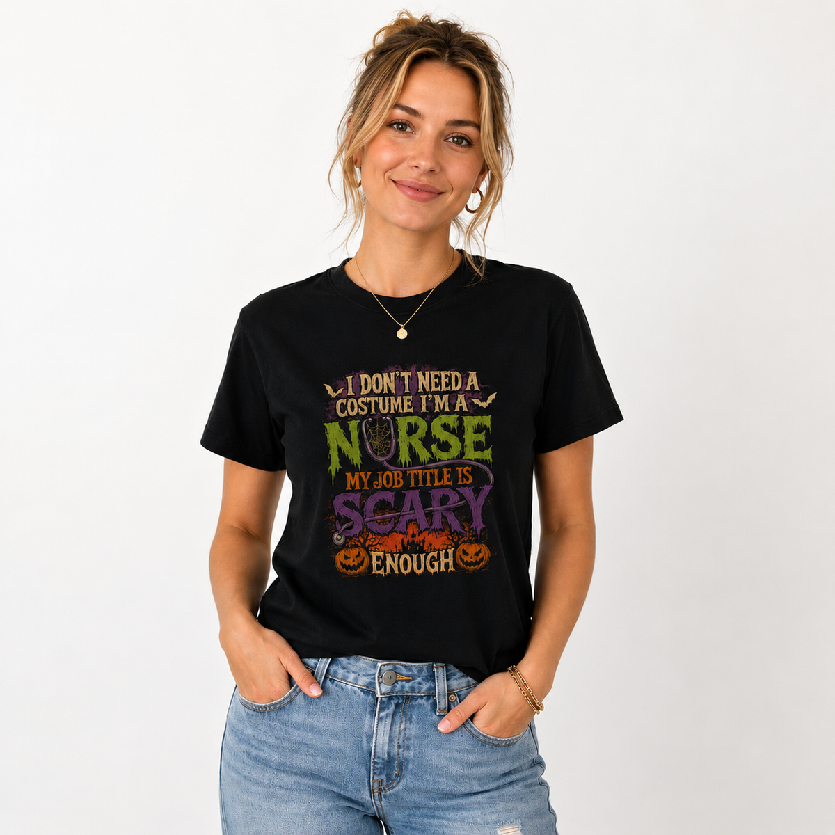 Nurse Halloween T Shirt Scary Job Title Custom Name Night Shift Graphic Tee