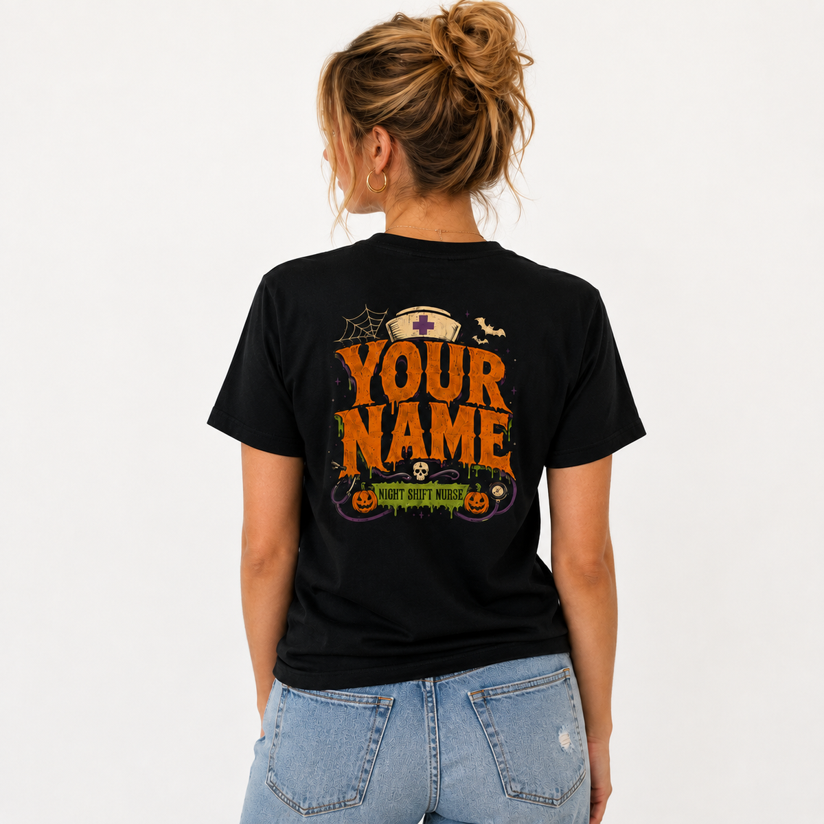 Nurse Halloween T Shirt Scary Job Title Custom Name Night Shift Graphic Tee