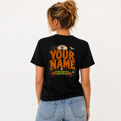 Nurse Halloween T Shirt Scary Job Title Custom Name Night Shift Graphic Tee