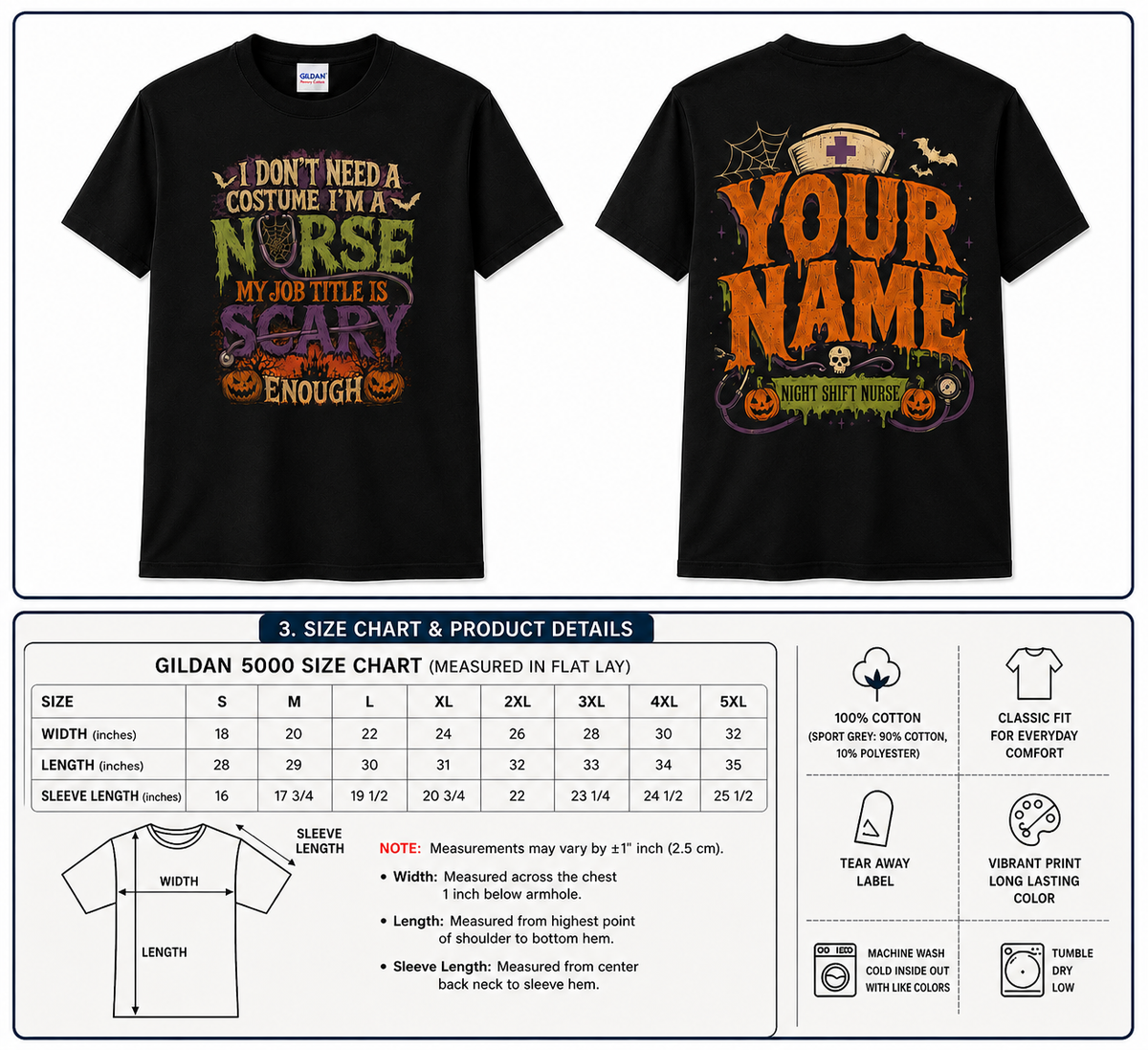 Nurse Halloween T Shirt Scary Job Title Custom Name Night Shift Graphic Tee
