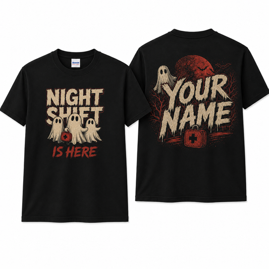 Custom Nurse Ghost Night Shift Shirt Cute Spooky Halloween Medical Crew Tee