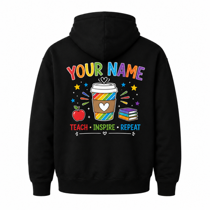 Custom Teacher Hoodie Coffee Gives Me Teacher Powers Rainbow Cup Gift