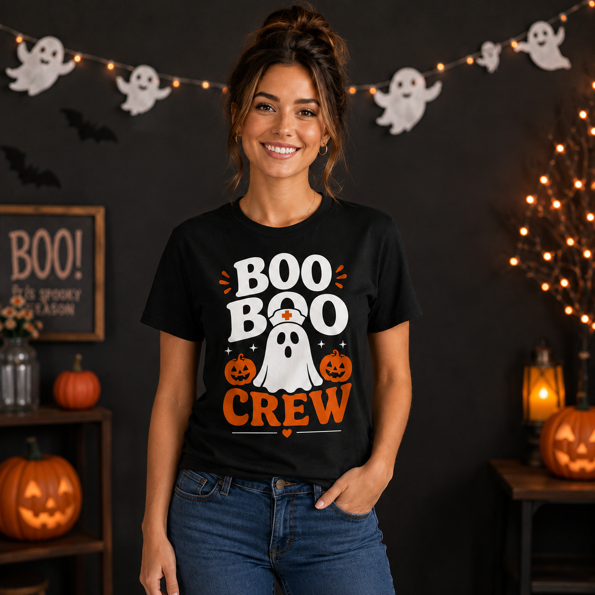 Custom Name Boo Boo Crew Ghost Nurse Shirt Halloween Spooky Medical Apparel