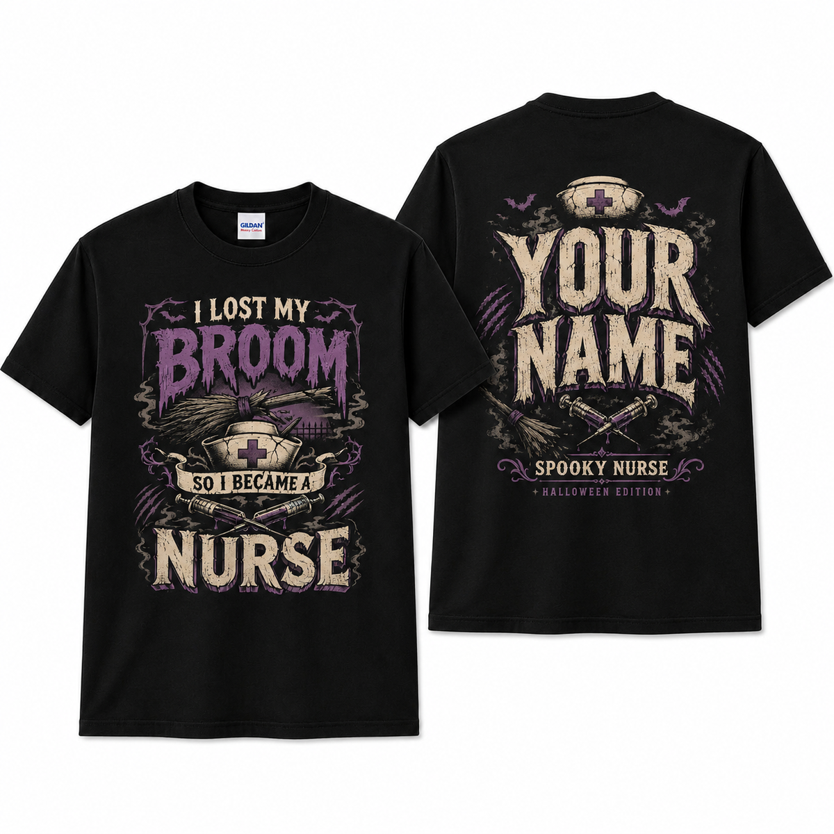 Spooky Nurse Halloween Shirt I Lost My Broom so I Became a Nurse Graphic
