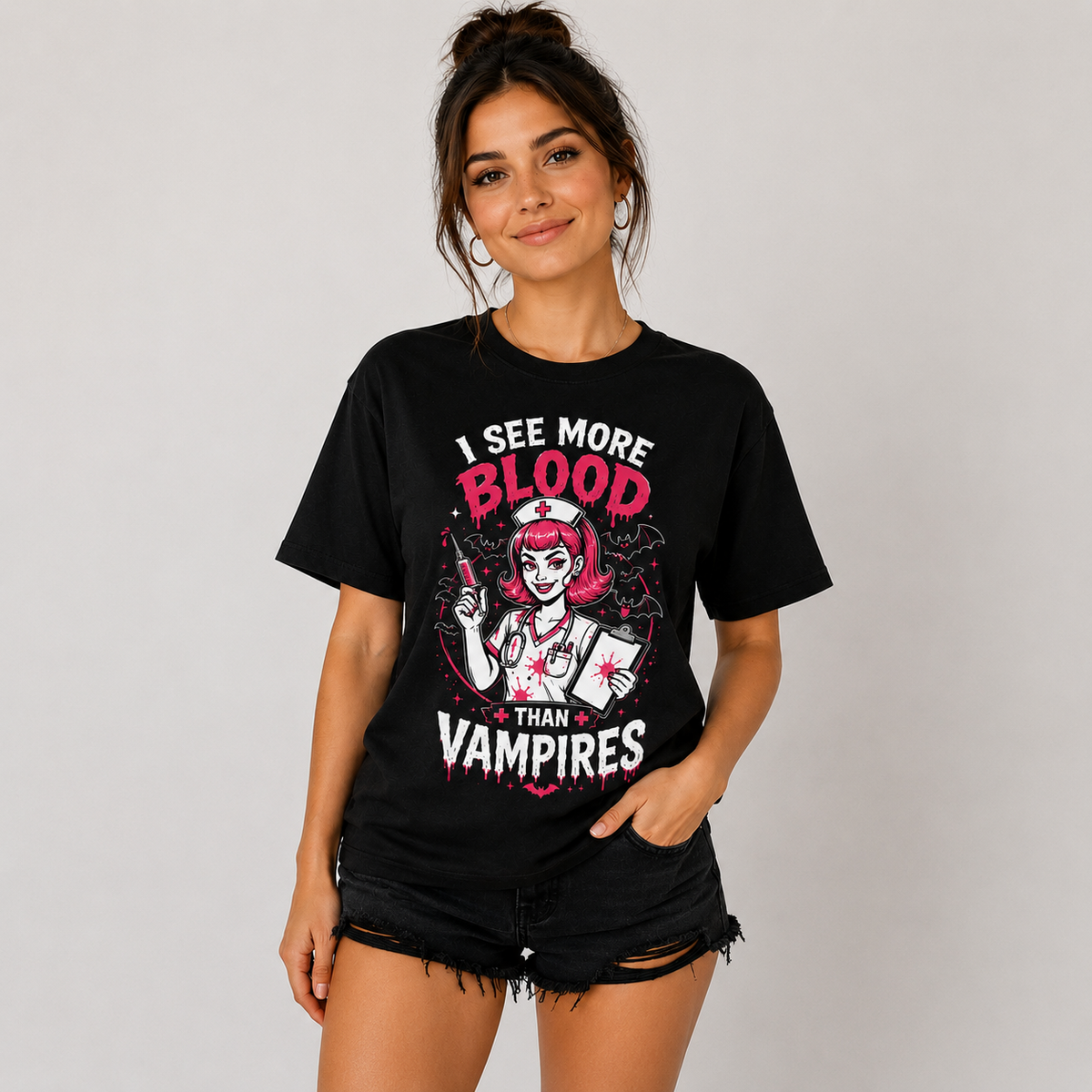 Personalized Nurse Shirt I See More Blood than Vampires Funny Halloween Tee