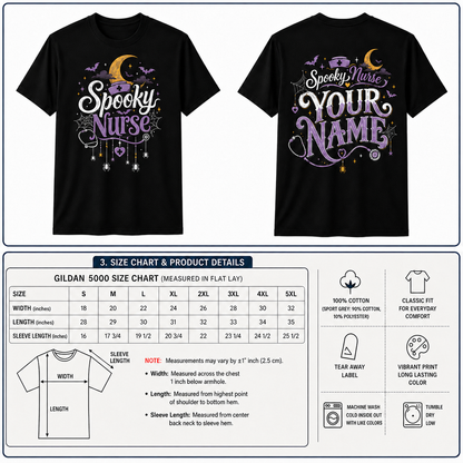 Spooky Nurse Custom Name Halloween Shirt for Women with Moon and Spider Web