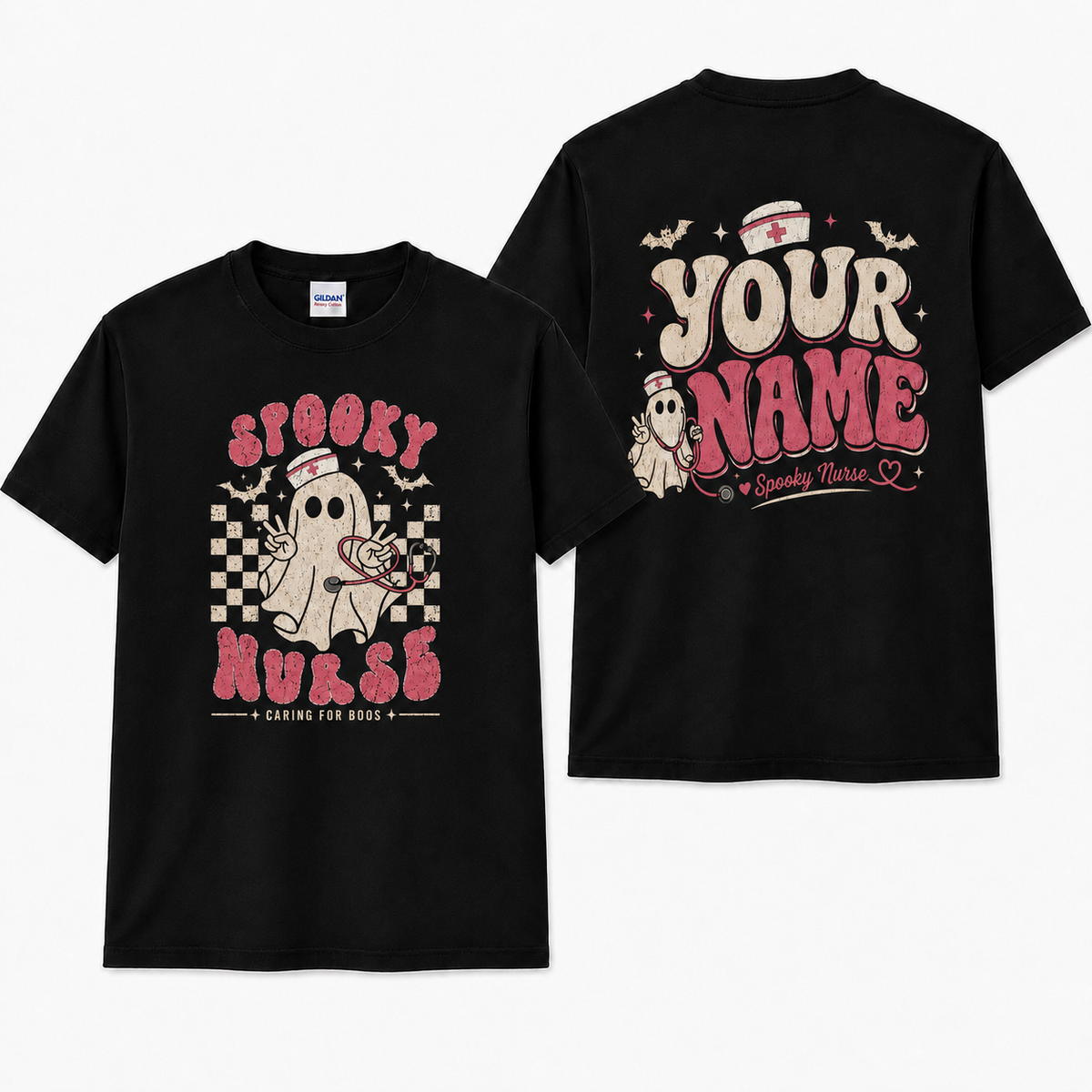 Custom Spooky Nurse Ghost Shirt Personalized Halloween Caring for Boos Tee