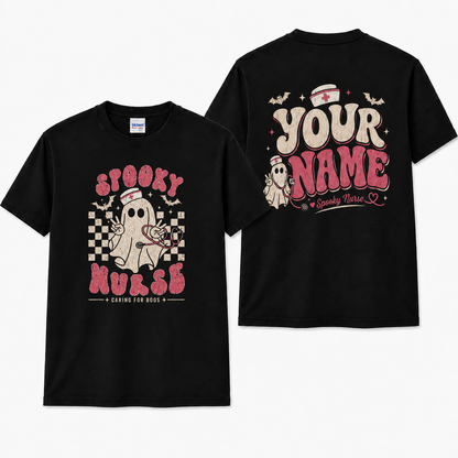 Custom Spooky Nurse Ghost Shirt Personalized Halloween Caring for Boos Tee