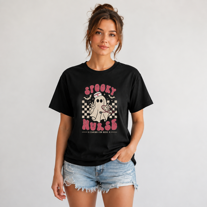 Custom Spooky Nurse Ghost Shirt Personalized Halloween Caring for Boos Tee