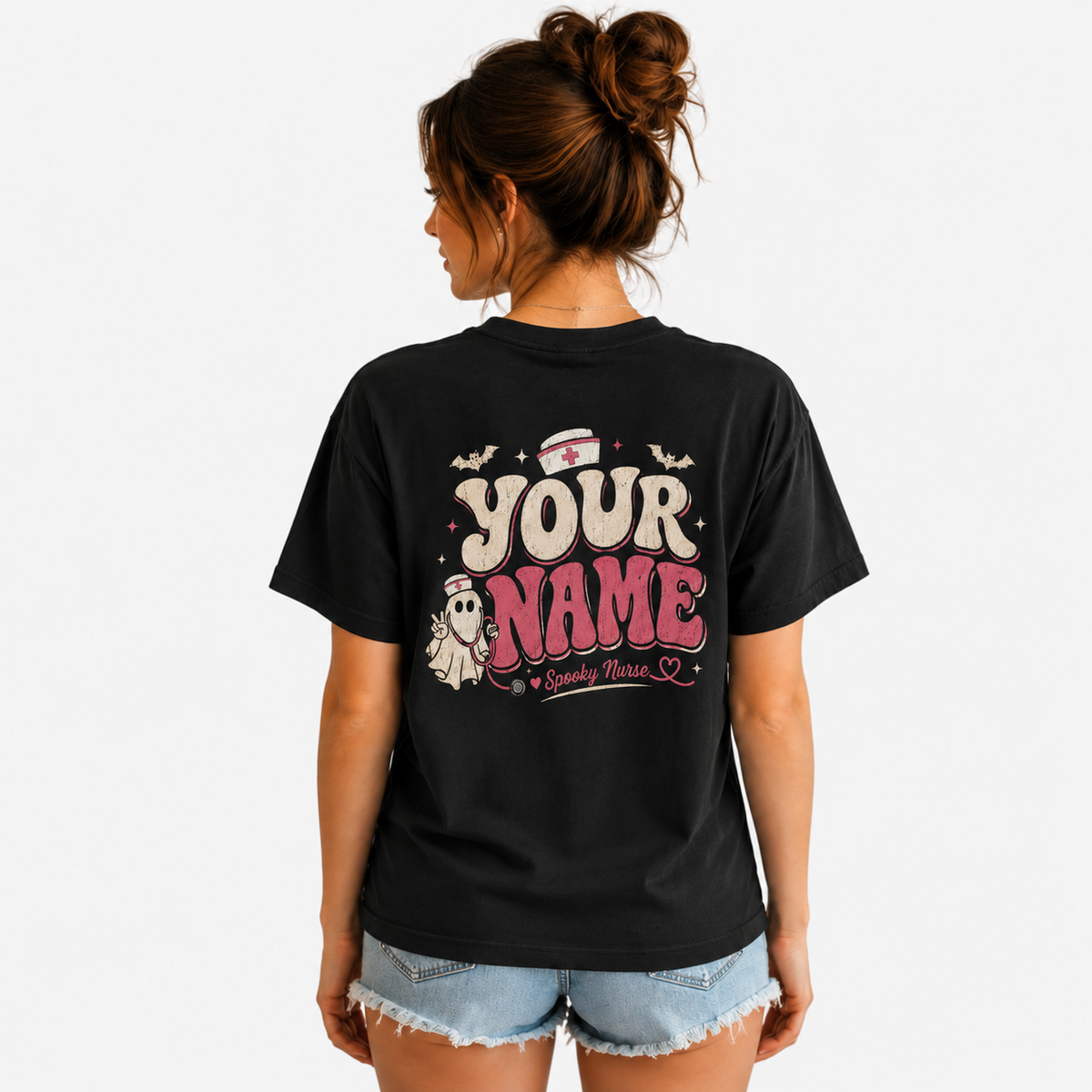Custom Spooky Nurse Ghost Shirt Personalized Halloween Caring for Boos Tee
