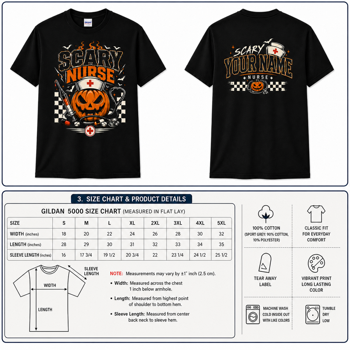 Scary Nurse Halloween Pumpkin Shirt Custom Name Syringe Stethoscope Graphic
