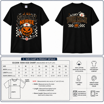 Scary Nurse Halloween Pumpkin Shirt Custom Name Syringe Stethoscope Graphic