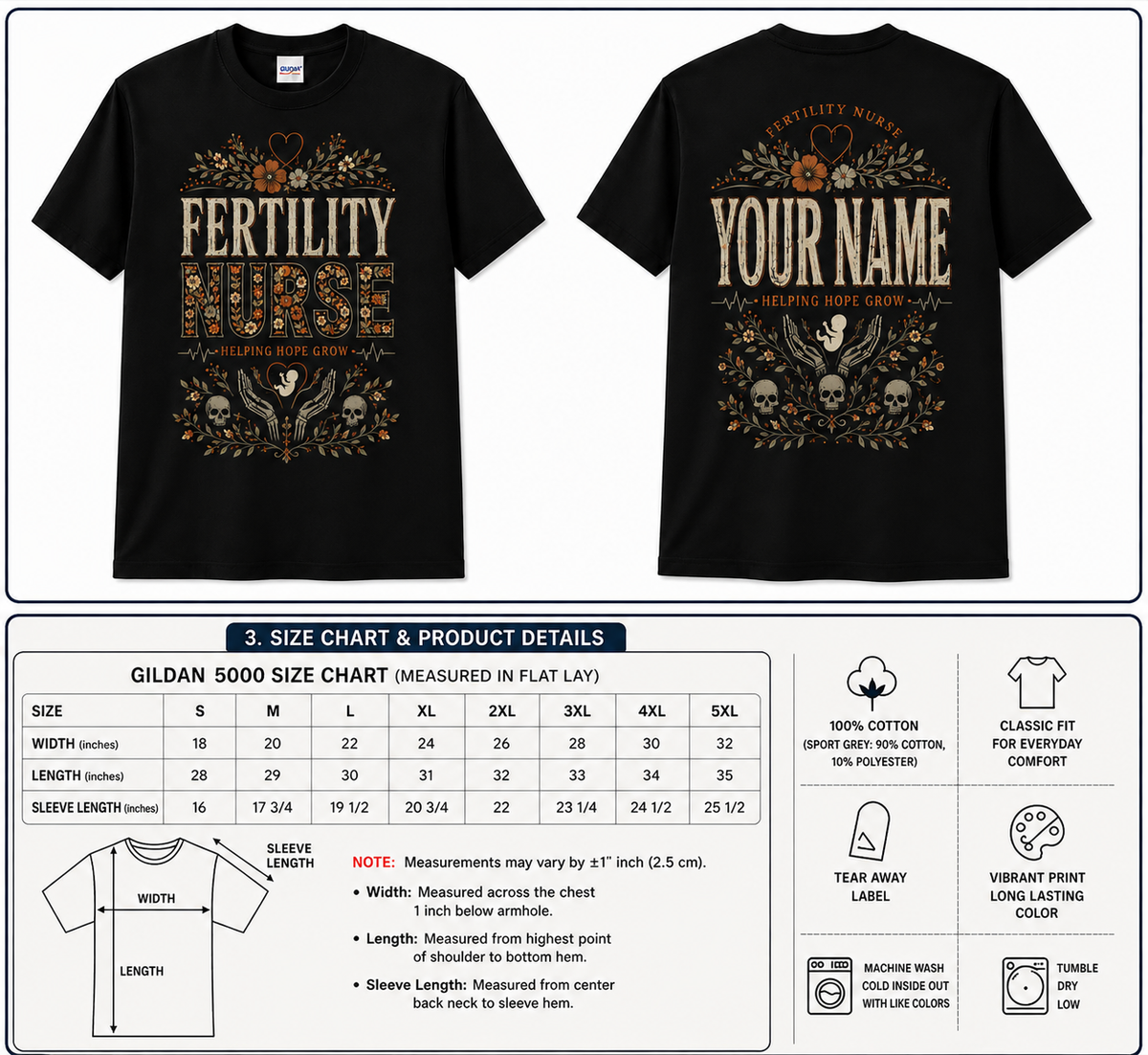 Custom Fertility Nurse Graphic T Shirt Vintage Floral Helping Hope Grow Tee
