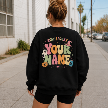 Custom Stay Spooky Ghost Pumpkin Sweatshirt Personalized Retro Halloween Shirt
