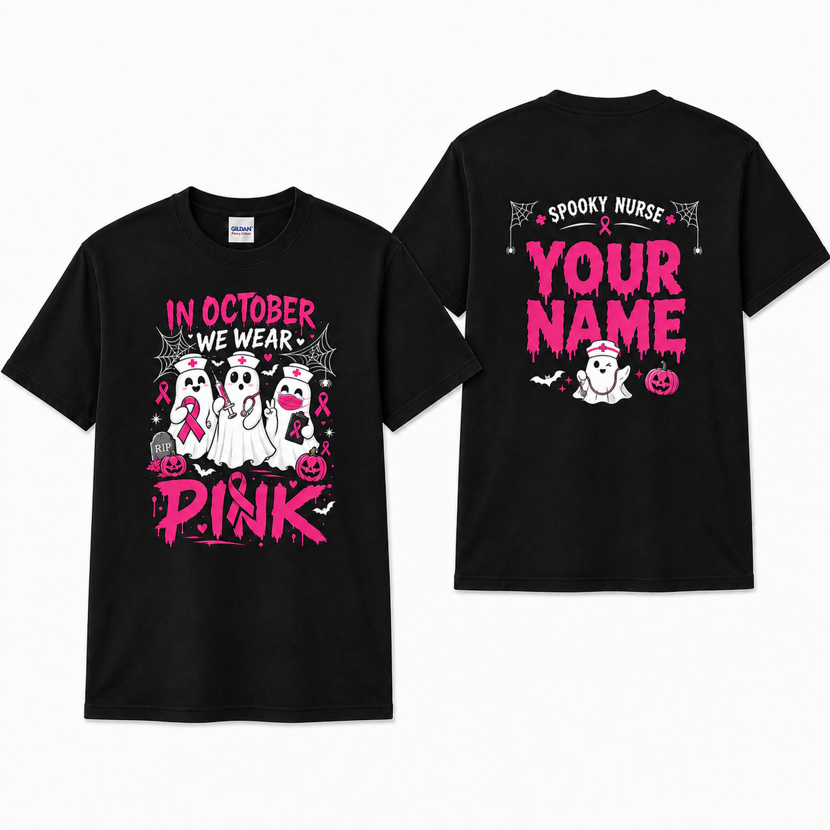 In October We Wear Pink Custom Nurse Ghost Halloween T Shirt