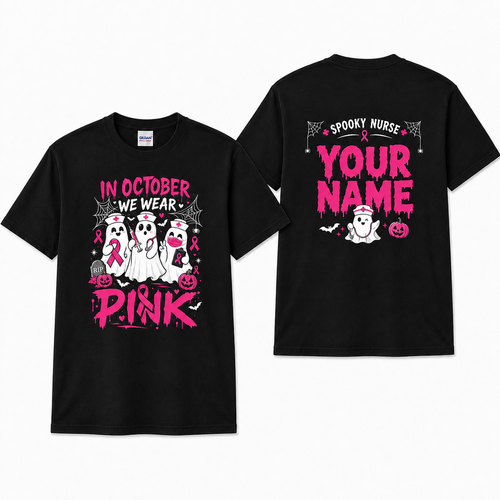 In October We Wear Pink Custom Nurse Ghost Halloween T Shirt