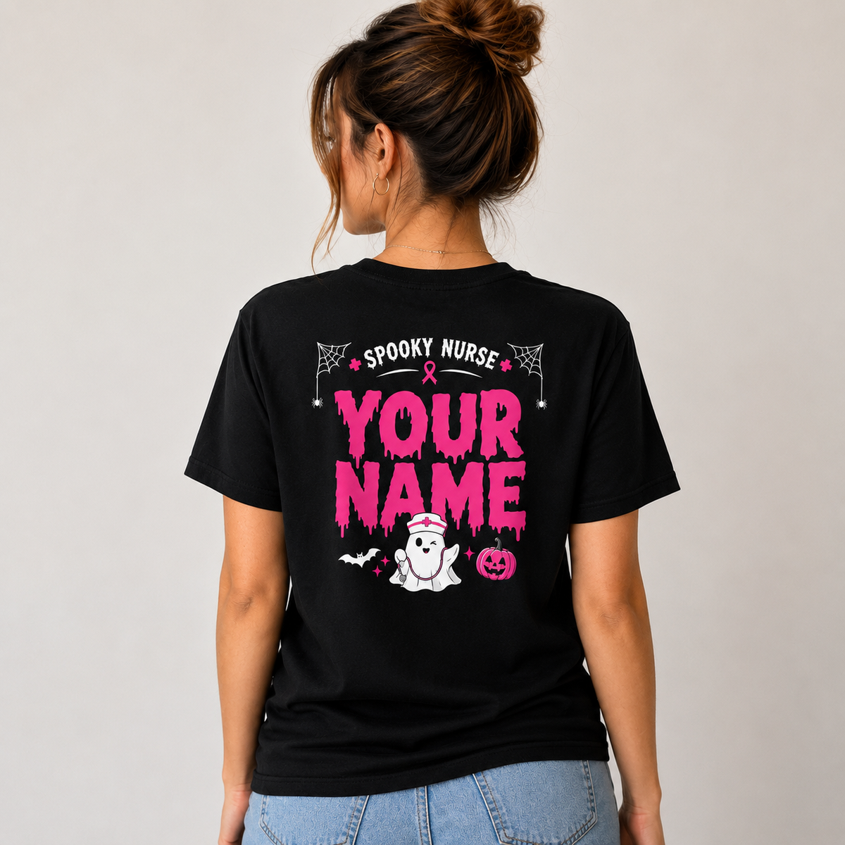In October We Wear Pink Custom Nurse Ghost Halloween T Shirt