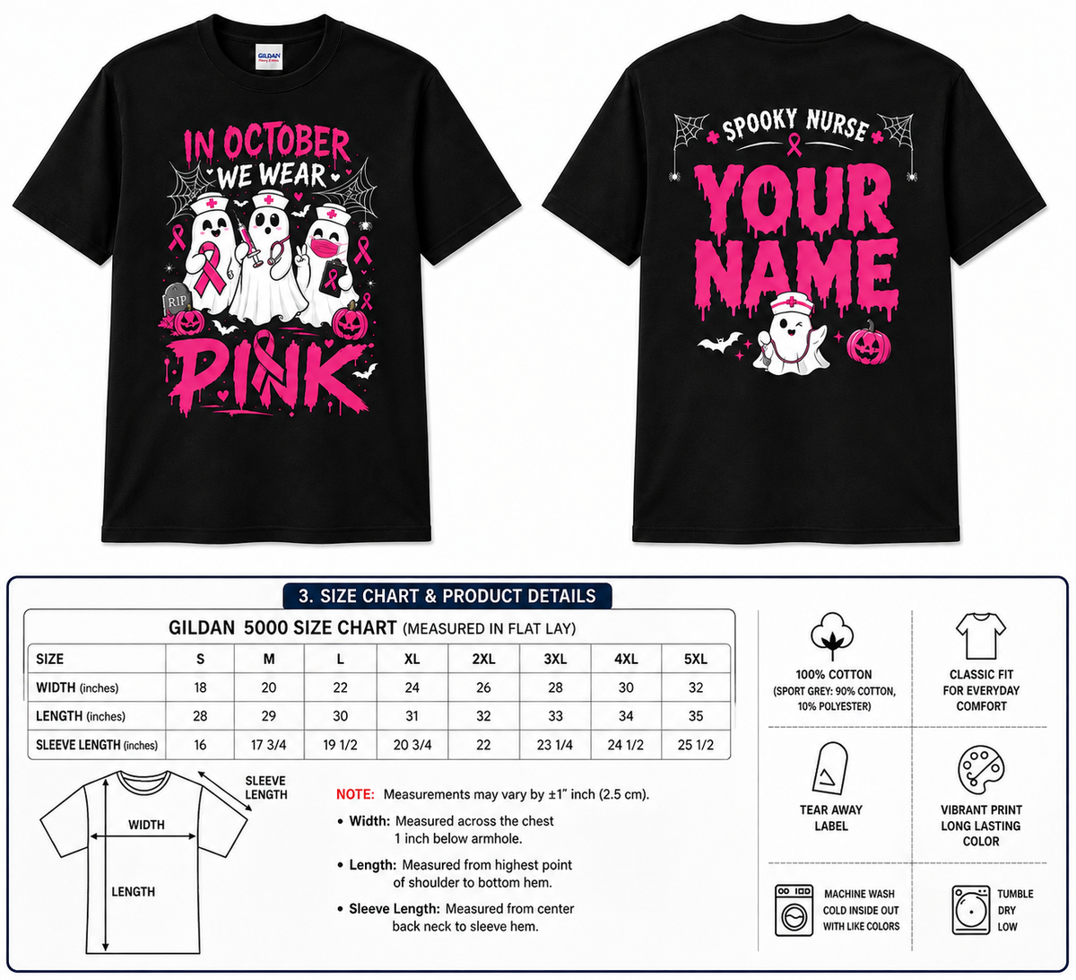 In October We Wear Pink Custom Nurse Ghost Halloween T Shirt