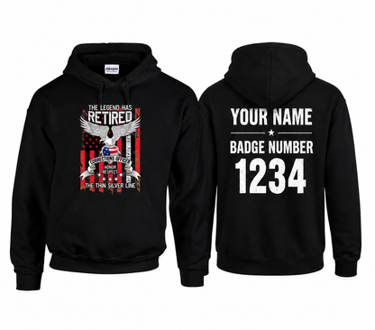 Custom Name Retired Corrections Officer Hoodie, Thin Silver Line Legend Retirement Gift Hooded