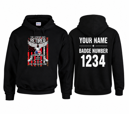 Custom Name Retired Corrections Officer Hoodie, Thin Silver Line Legend Retirement Gift Hooded
