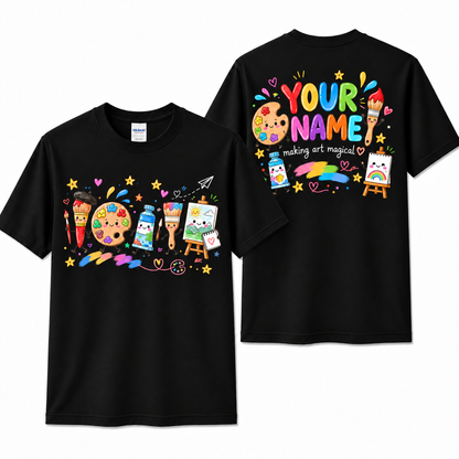 Custom Art Teacher T-Shirt Cute Paintbrush Palette Personalized Artist Gift