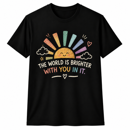 Custom The World Is Brighter Teacher T-Shirt Sunshine Personalized Name Gift