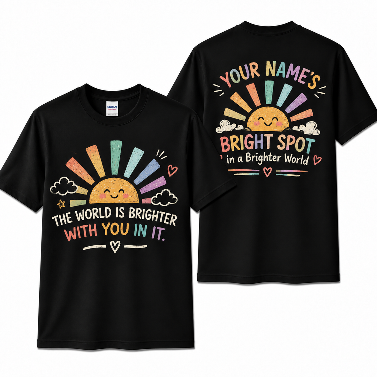 Custom The World Is Brighter Teacher T-Shirt Sunshine Personalized Name Gift