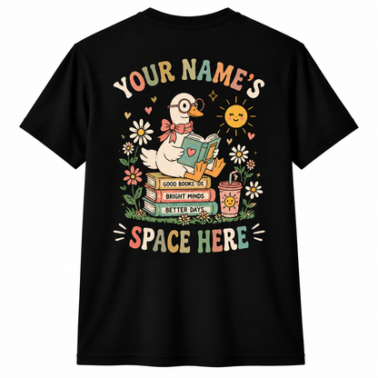 Personalized Reading Teacher Shirt Cute Book Lover Goose Custom Name Tee