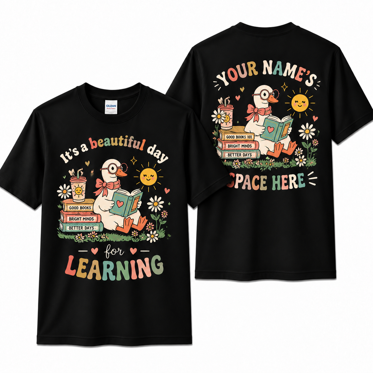 Personalized Reading Teacher Shirt Cute Book Lover Goose Custom Name Tee