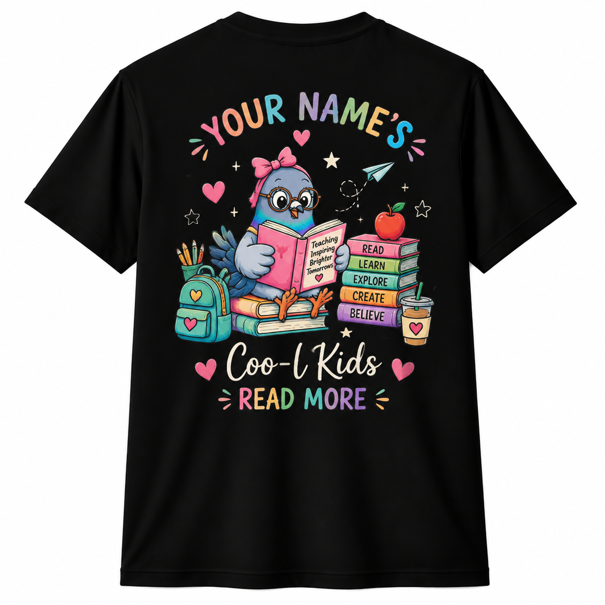 Custom Coo-l Kids Read More Pigeon Teacher T-Shirt Personalized Name Gift