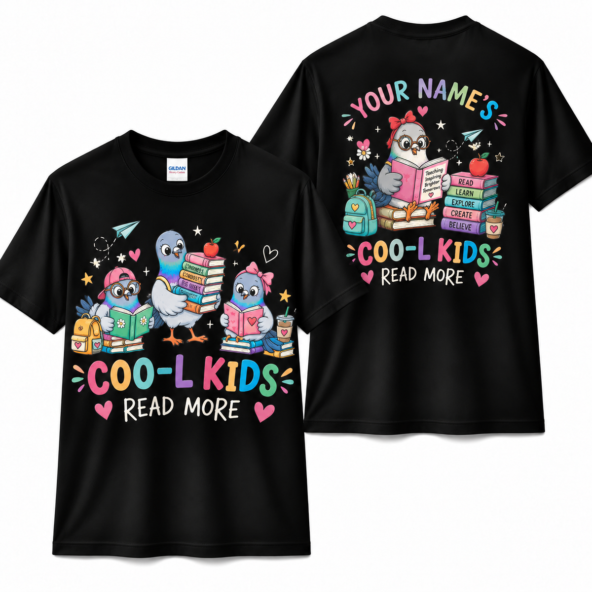 Custom Coo-l Kids Read More Pigeon Teacher T-Shirt Personalized Name Gift