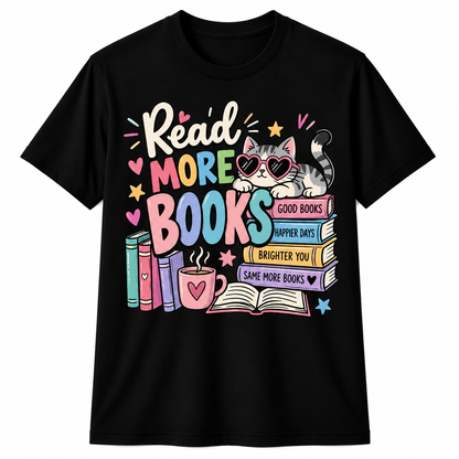 Custom Read More Books Cat Teacher T-Shirt Personalized Name Book Lover Gift