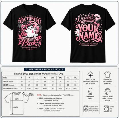 Custom Breast Cancer Awareness Shirt in October we Wear Pink Ghost Witch