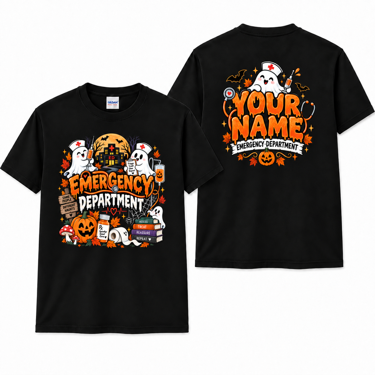 Custom Emergency Department Halloween T-Shirt Cute Ghost Nurse Gift Shirt