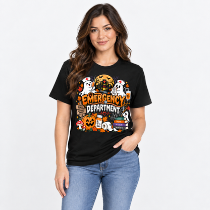 Custom Emergency Department Halloween T-Shirt Cute Ghost Nurse Gift Shirt
