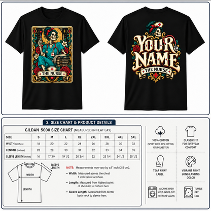 Personalized Nurse Skull Tarot Card Shirt for Women Custom Name Graphic Tee