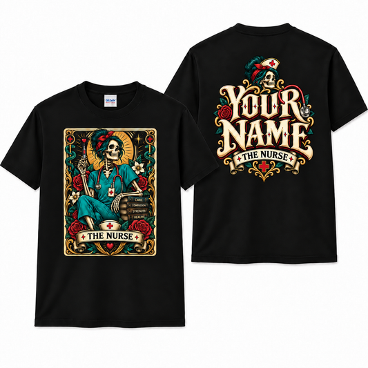 Personalized Nurse Skull Tarot Card Shirt for Women Custom Name Graphic Tee