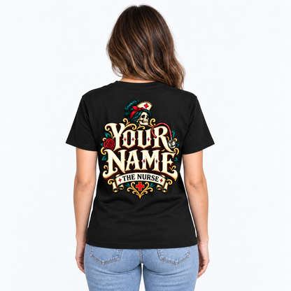 Personalized Nurse Skull Tarot Card Shirt for Women Custom Name Graphic Tee