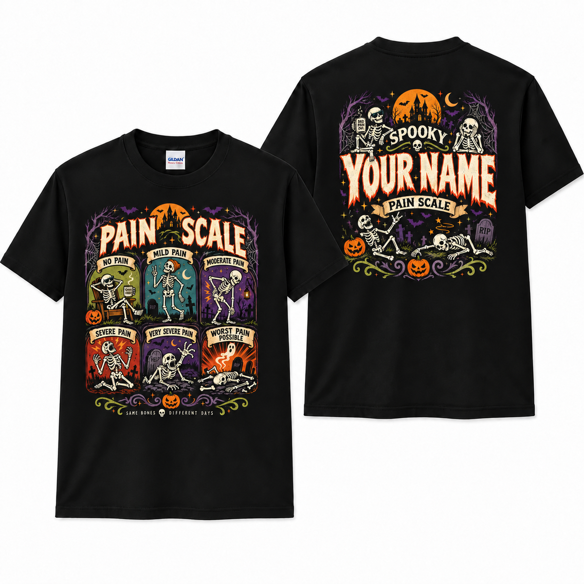 Pain Scale Skeleton Halloween Custom Shirt Spooky Medical Nurse Apparel T Shirt