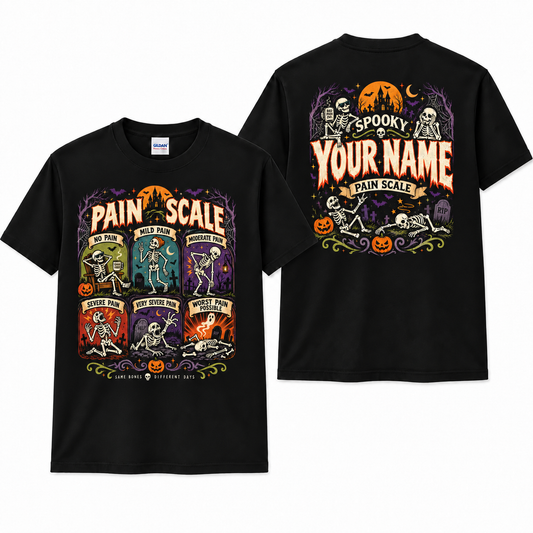 Pain Scale Skeleton Halloween Custom Shirt Spooky Medical Nurse Apparel T Shirt
