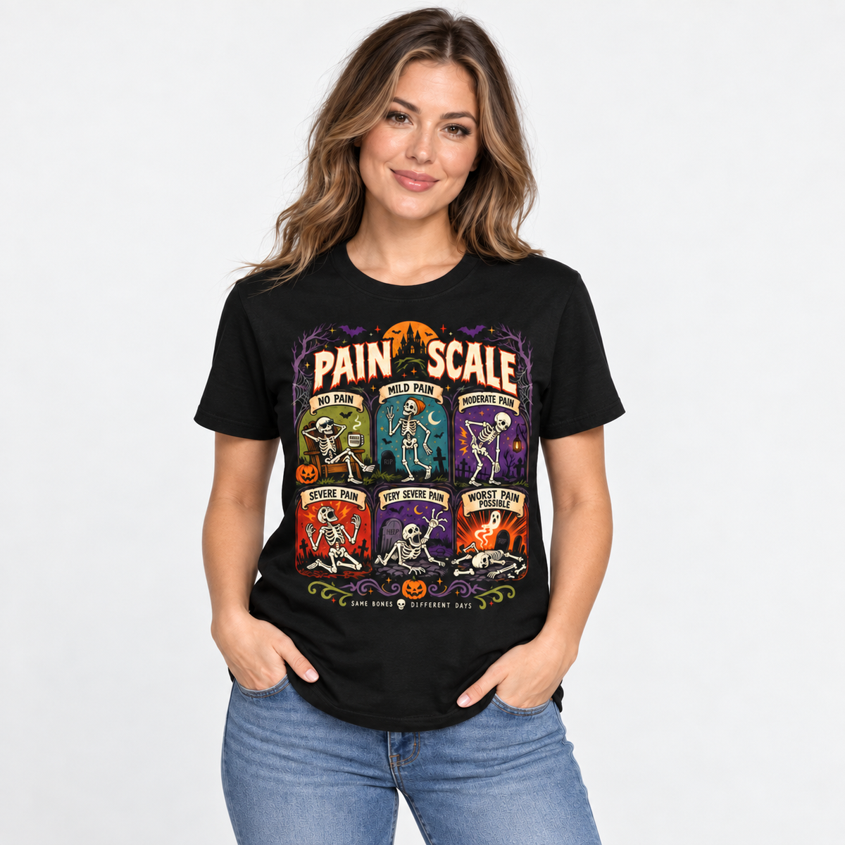 Pain Scale Skeleton Halloween Custom Shirt Spooky Medical Nurse Apparel T Shirt