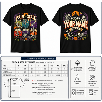 Pain Scale Skeleton Halloween Custom Shirt Spooky Medical Nurse Apparel T Shirt